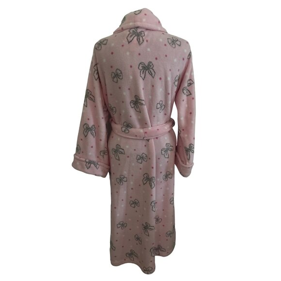 Oscar De La Renta Pink Bow Print Plush Robe L/XL - Picture 4 of 8